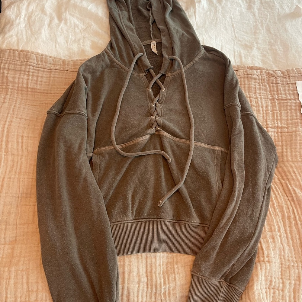Free People Olive Lace-Up Hoodie